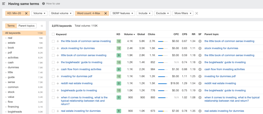 Keyword sorting