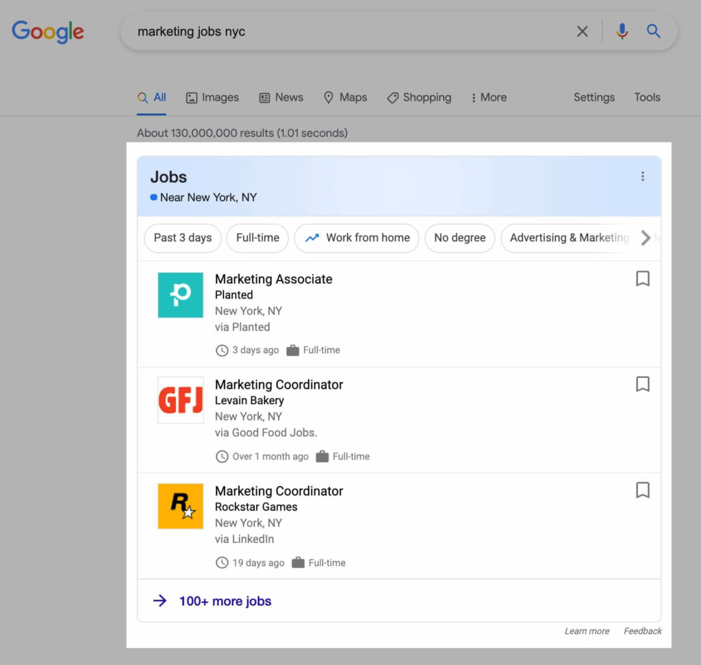 Job Listings in Google