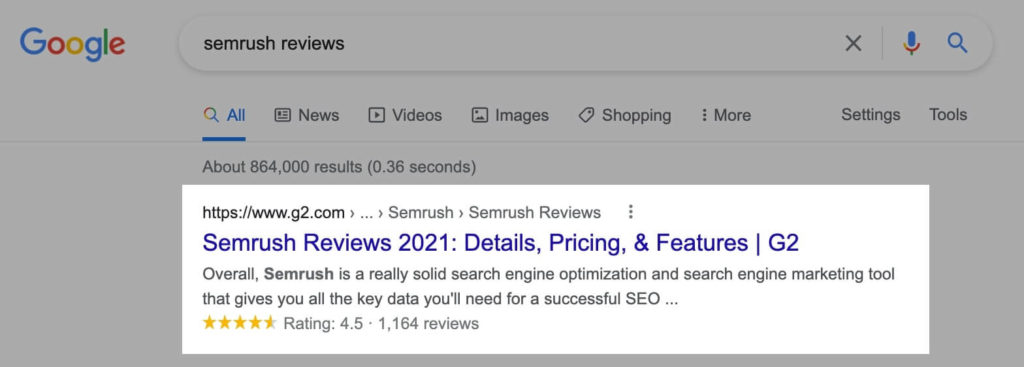 Review Snippets in Google