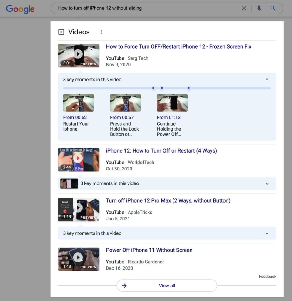 Video SERP Features in Google