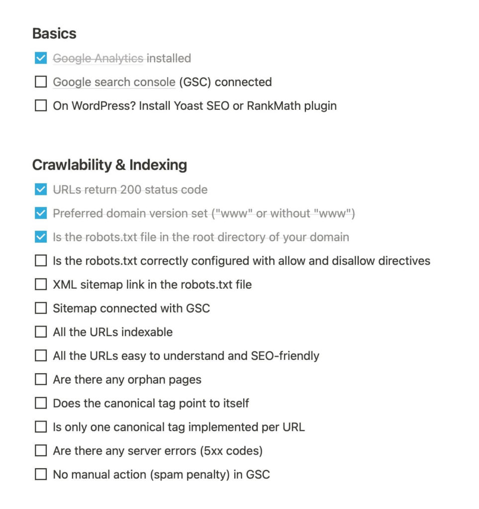 Technical SEO Checklist for users